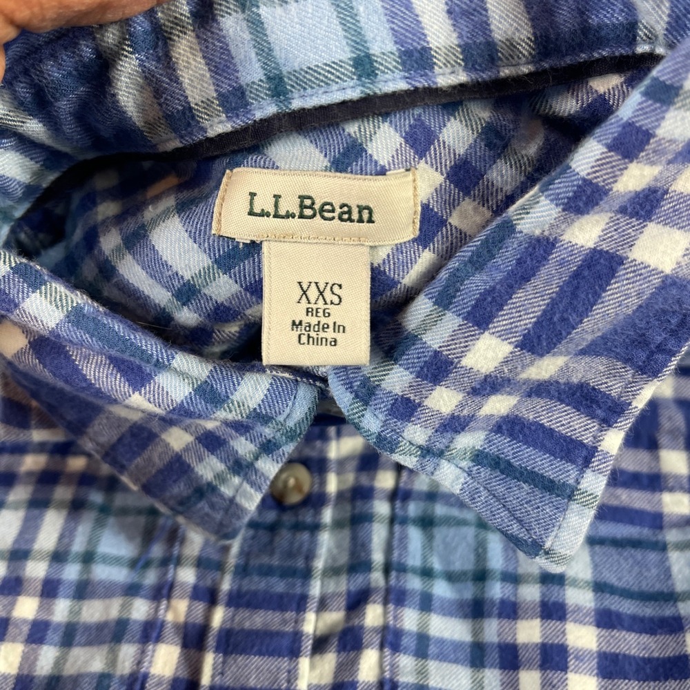 LLBean Plaid Flannel Button Up Shirt Long Sleeve XXS Blue White Green Casual - Picture 3 of 9